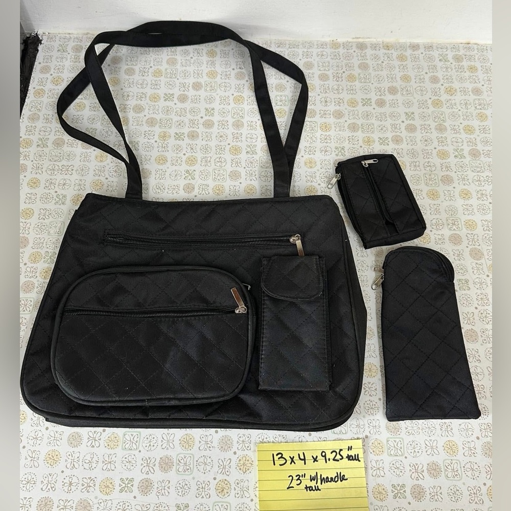 Black Quilted Shoulder Bag Set